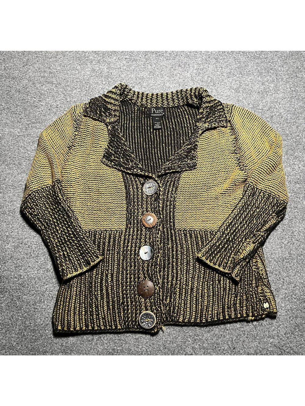 Pure Handknit Cardigan Sweater Womens Medium Knit Cotton Cottagecore Boho
